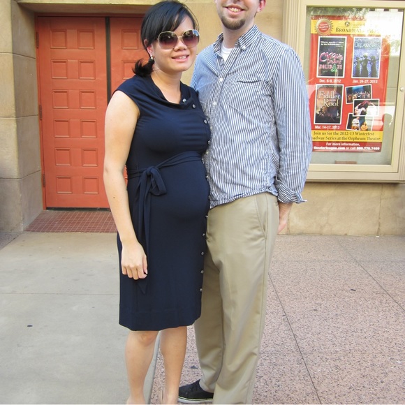 Suzi Chin for Maggy Boutique Dark Navy Stretch Belt Dress - Size 4 - Picture 7 of 8